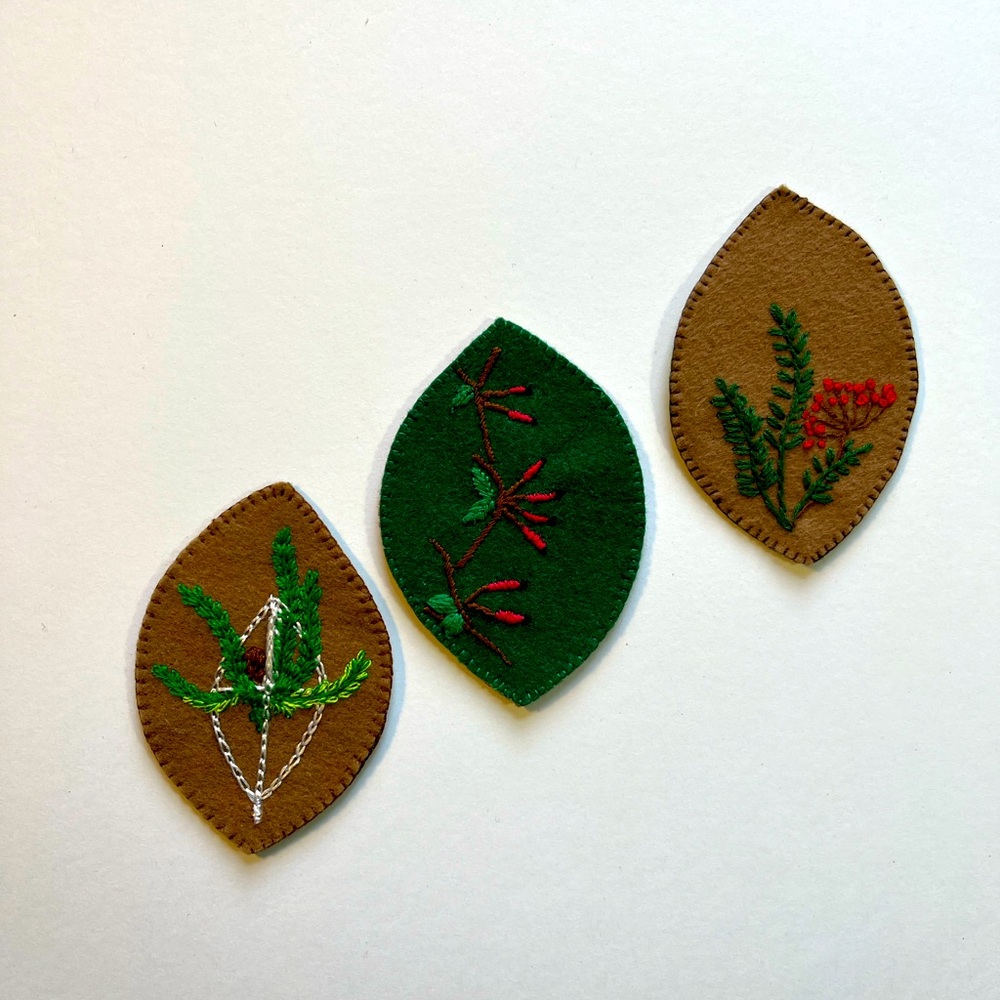 Handmade and embroidered felt coasters, set of 3
